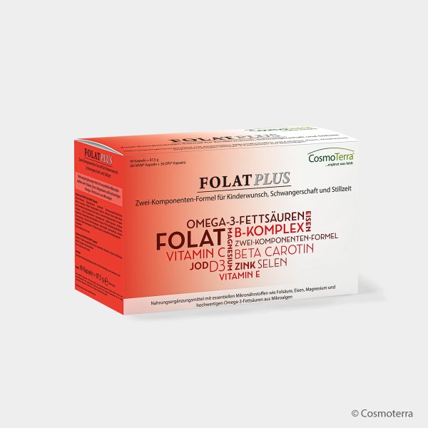 Nahrungsergänzung bei Kinderwunsch und Schwangerschaft: Folat Plus Kapseln von Cosmoterra